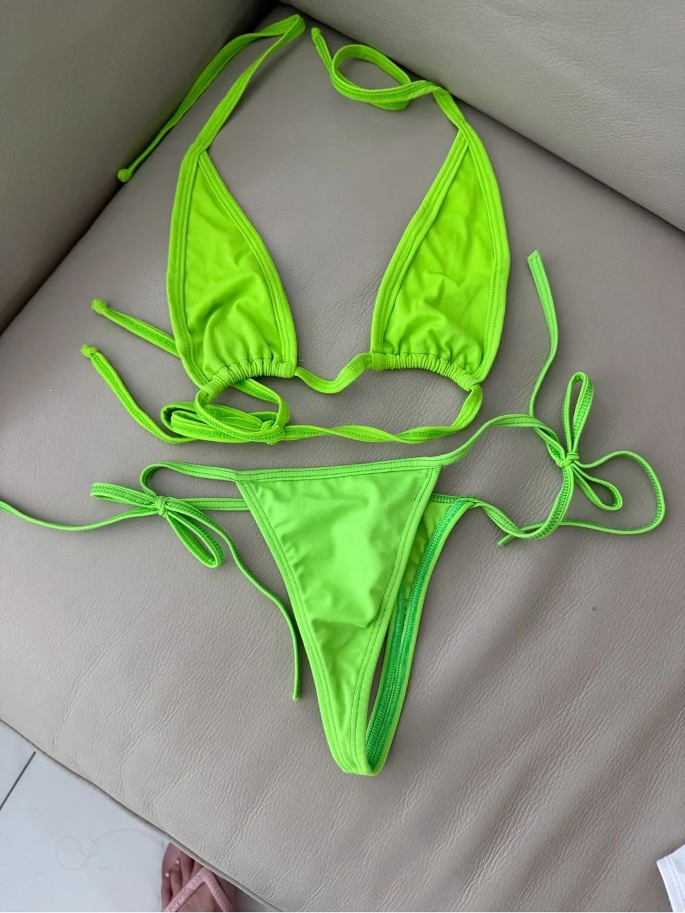 Neon Green String Triangle Bikini Set it’s small but no size